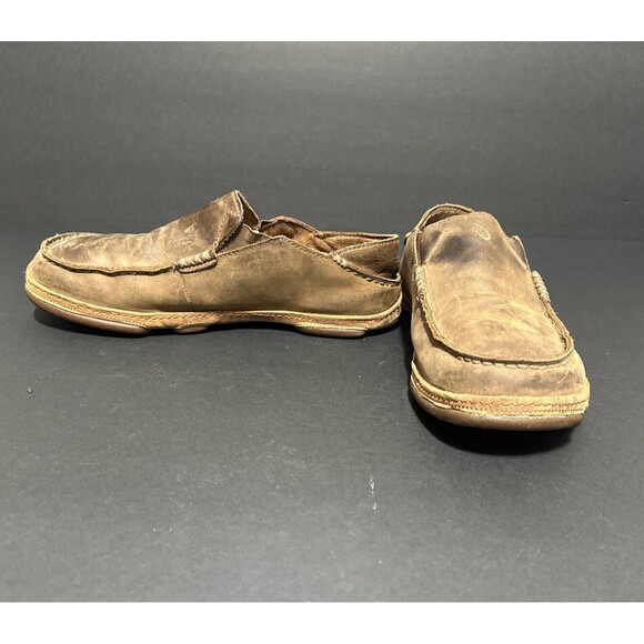 OluKai Moloa Mens 8 Shoes Brown Leather Slip On Casual Slipper Convert loafers - Picture 2 of 13